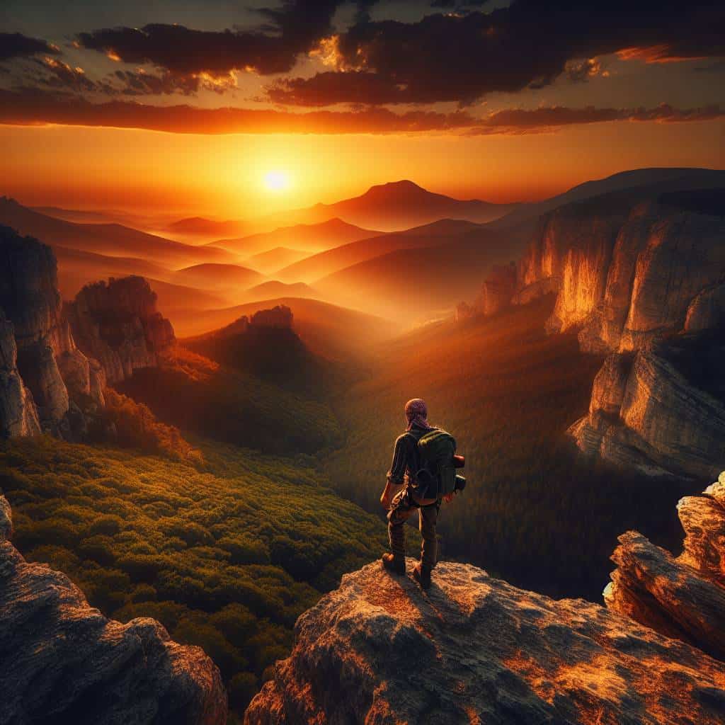 Embracing the Chaos: Adventurer on Cliff
