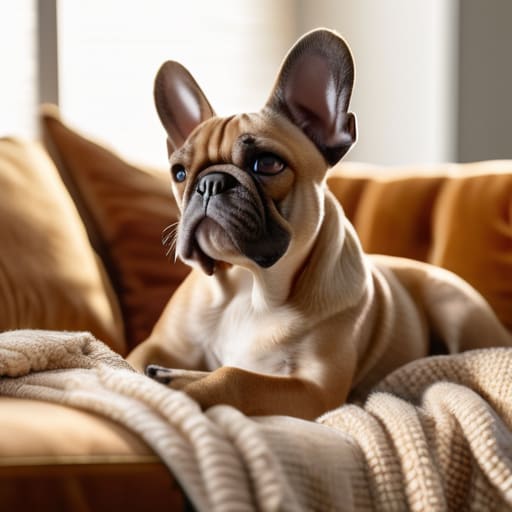 The Gentle French Bulldog relaxing at home.